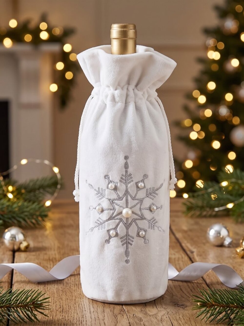 Silver Snowflake Gift Bag for Wine & other bottles